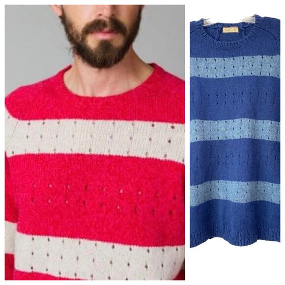 Folk Other - Folk Clothing Men's Lambs Wool Chunky Knit Sweater Piontelle Stripe Sz 4 Large